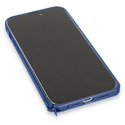 iPhone 15 Pro Metal Bumper Mat Kapak Kılıf - Lacivert 6