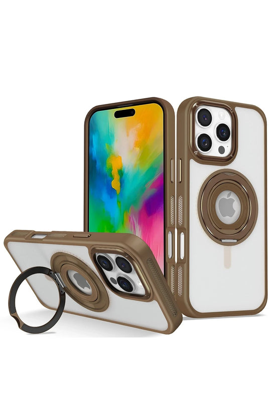 iPhone 16 Pro Max Banza Magsafe Standlı Kapak Kılıf - Kahverengi