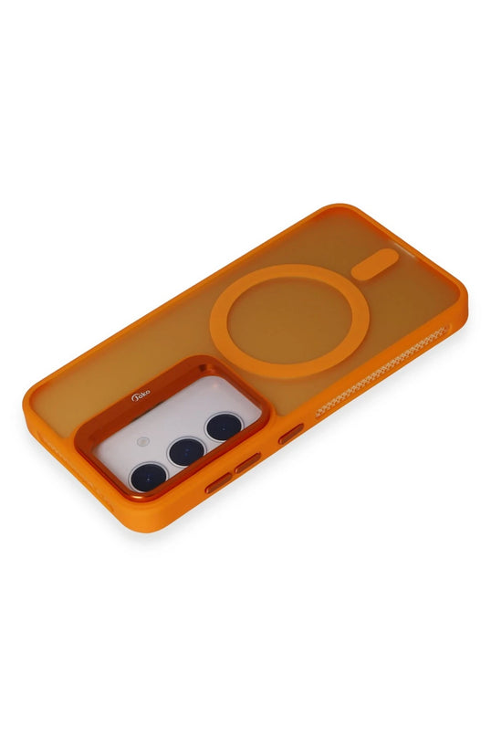 Samsung Galaxy S24 Flet Lens Magsafe Kapak Kılıf - Turuncu 3