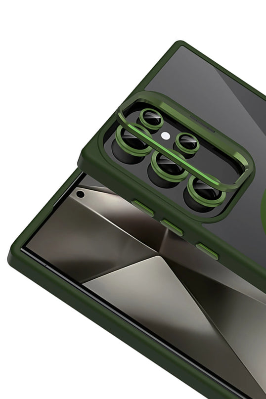 Samsung Galaxy S24 Ultra Remim Lensli Magsafe Standlı Kapak Kılıf - Koyu Yeşil 2