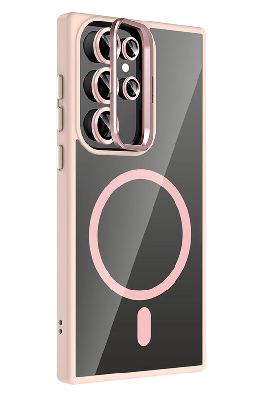 Samsung Galaxy S24 Ultra Remim Lensli Magsafe Standlı Kapak Kılıf - Pembe 2