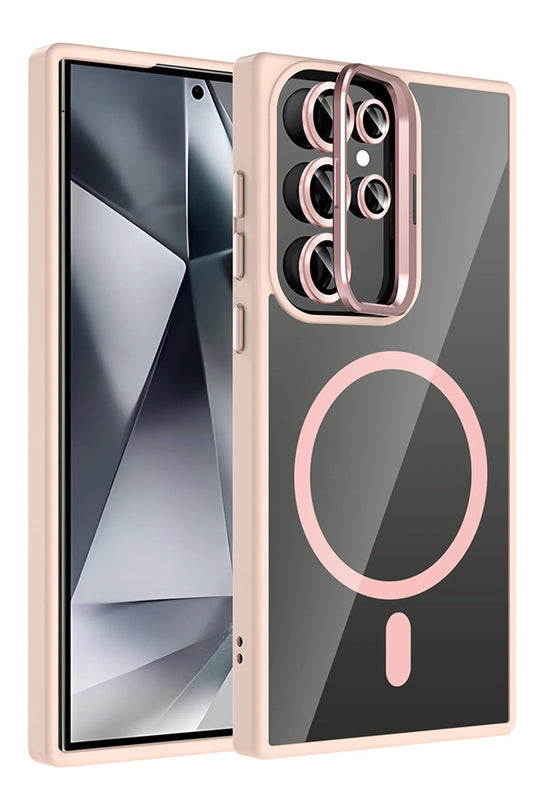 Samsung Galaxy S25 Ultra Remim Lensli Magsafe Standlı Kapak Kılıf - Pembe