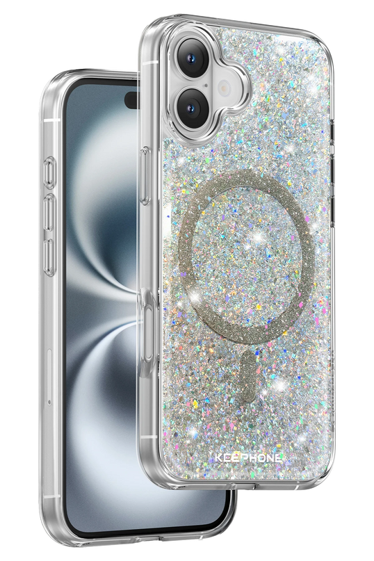 iPhone 16 Plus Interstellar Glitter Magsafe Kılıf - Gümüş