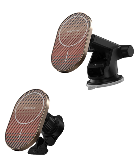 KPW-081 Kevlar Seanova 2in1 360 Derece Ayarlanabilir 15W Kablosuz Şarj Destekli Manyetik Magsafe Telefon Tutucu - Siyah 2
