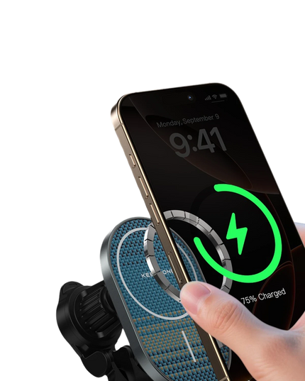 KPW-081 Kevlar Seanova 2in1 360 Derece Ayarlanabilir 15W Kablosuz Şarj Destekli Manyetik Magsafe Telefon Tutucu - Siyah 5