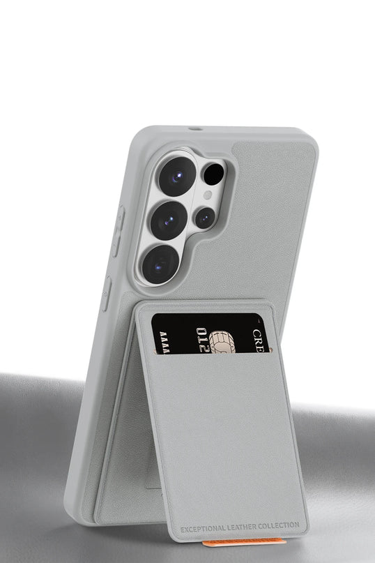 Samsung Galaxy S26 Ultra Suedea Kartvizitli Standlı Kapak Kılıf - Gri 5