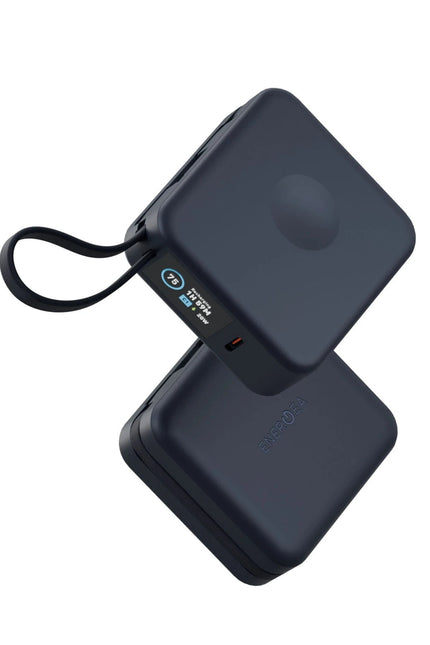 MagPac Mini Plus Dijital Göstergeli 10.000 mAh 20W Type-C 2 Adet 20W Type-C Kablo Çıkışlı 15W Telefon Saat Kablosuz Şarj Destekli Magsafe Powerbank - Lacivert