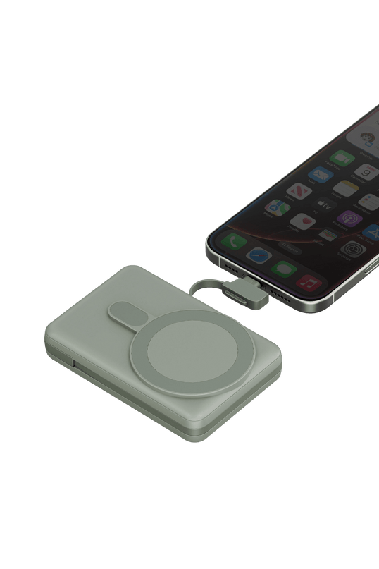 MagPac Pro Plus Qi2 10.000mAh 1 Adet 20W Type-C 1 Adet 20W Type-C Kablo ve 15W Kablosuz Şarj Çıkışlı PD Hızlı Şarj Magsafe Powerbank - Yeşil 4