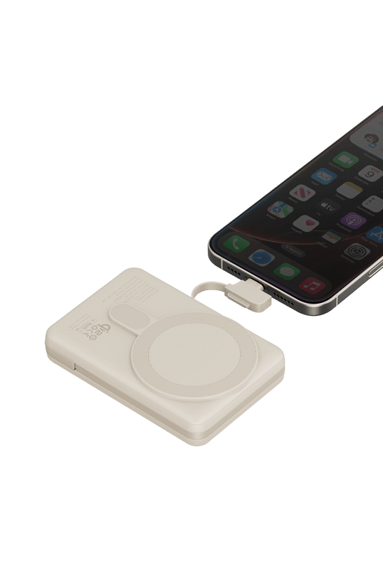 MagPac Pro Plus Qi2 10.000mAh 1 Adet 20W Type-C 1 Adet 20W Type-C Kablo ve 15W Kablosuz Şarj Çıkışlı PD Hızlı Şarj Magsafe Powerbank - Krem 5
