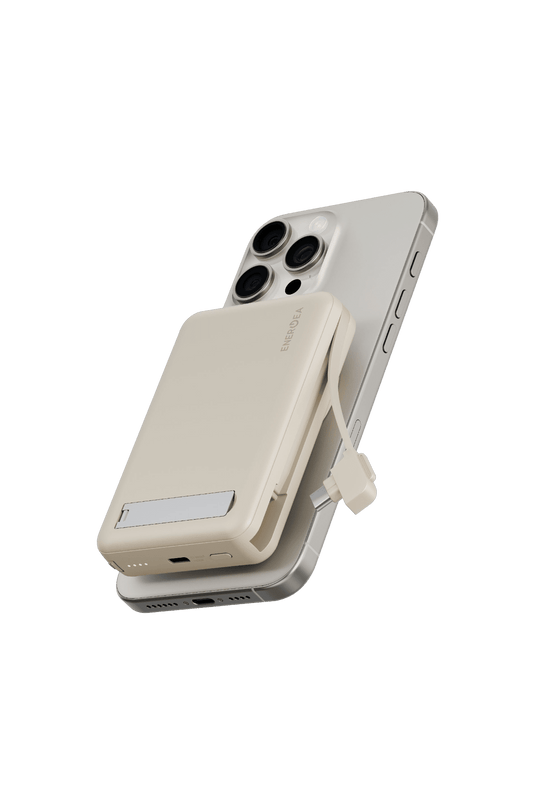 MagPac Pro Plus Qi2 10.000mAh 1 Adet 20W Type-C 1 Adet 20W Type-C Kablo ve 15W Kablosuz Şarj Çıkışlı PD Hızlı Şarj Magsafe Powerbank - Krem 2