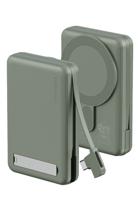 MagPac Pro Plus Qi2 10.000mAh 1 Adet 20W Type-C 1 Adet 20W Type-C Kablo ve 15W Kablosuz Şarj Çıkışlı PD Hızlı Şarj Magsafe Powerbank - Yeşil
