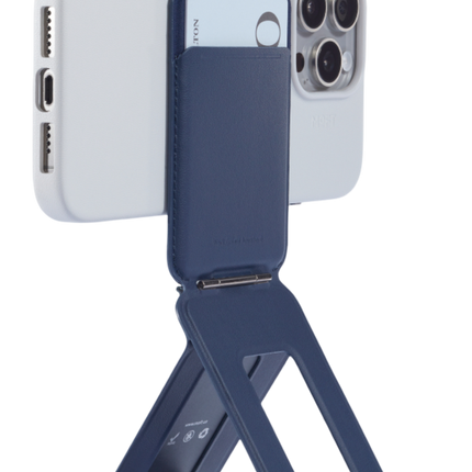 Snap Phone Uyumlu Katlanabilir Tripod Standlı MagSafe Cüzdan - Lacivert 6