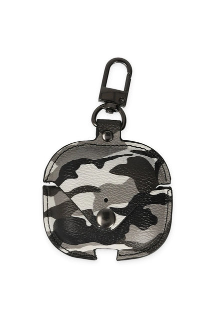 Airpods 3 (3.nesil) Çanta Kamuflaj Deri Kılıf - Gri