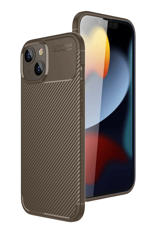 iPhone 15 Auto Focus Karbon Kapak Kılıf - Kahverengi