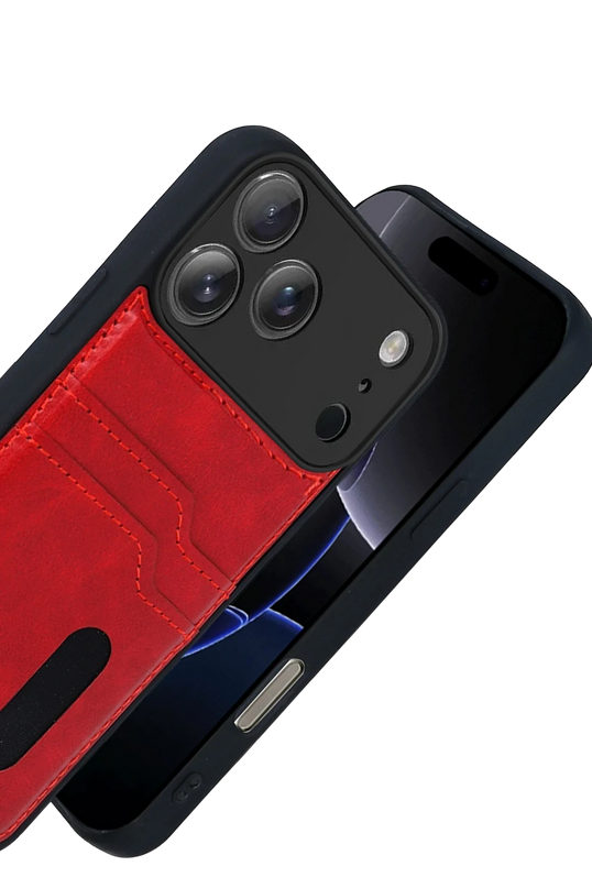 iPhone 17 Pro Max Sara Kartvizitli Deri Kılıf - Kırmızı 3