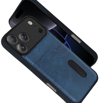 iPhone 17 Pro Max Sara Kartvizitli Deri Kılıf - Lacivert 2