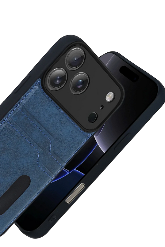 iPhone 17 Pro Max Sara Kartvizitli Deri Kılıf - Lacivert 3