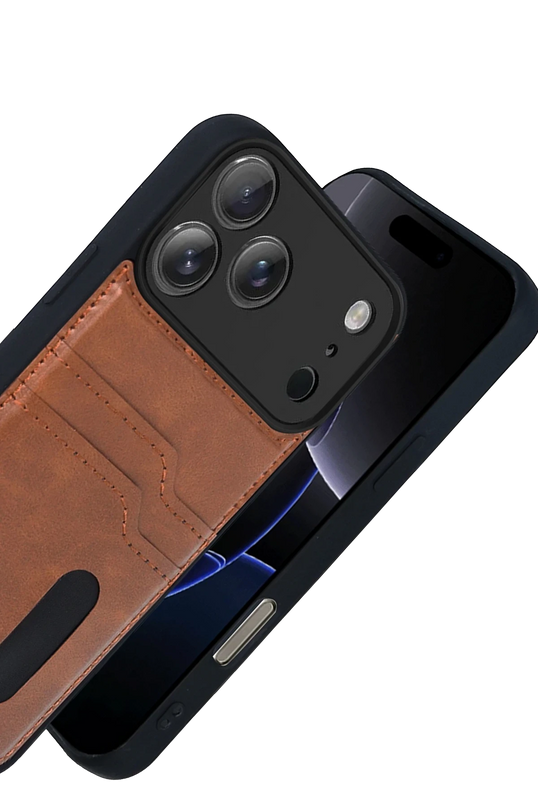 iPhone 17 Pro Max Sara Kartvizitli Deri Kılıf - Taba 3