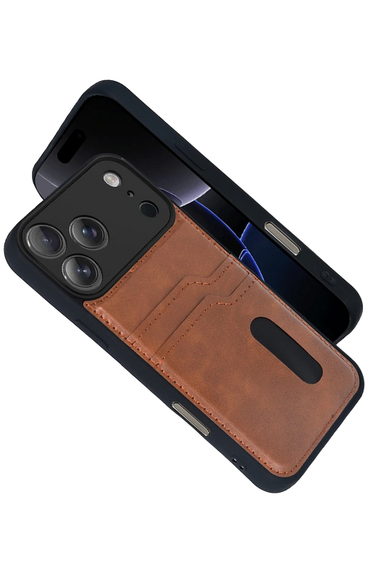 iPhone 17 Pro Max Sara Kartvizitli Deri Kılıf - Taba 2
