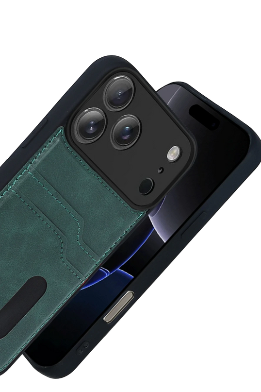 iPhone 17 Pro Max Sara Kartvizitli Deri Kılıf - Yeşil 3