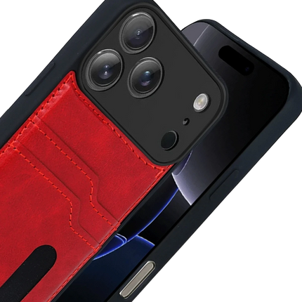 iPhone 17 Pro Sara Kartvizitli Deri Kılıf - Kırmızı 3