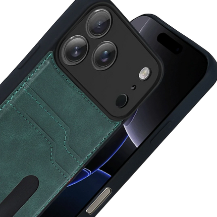 iPhone 17 Pro Sara Kartvizitli Deri Kılıf - Yeşil 3