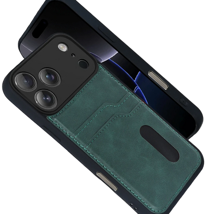 iPhone 17 Pro Sara Kartvizitli Deri Kılıf - Yeşil 2