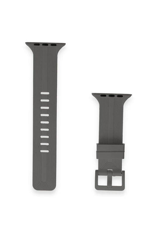Watch 38mm KR408 Çizgili Silikon Kordon - Koyu Gri 2