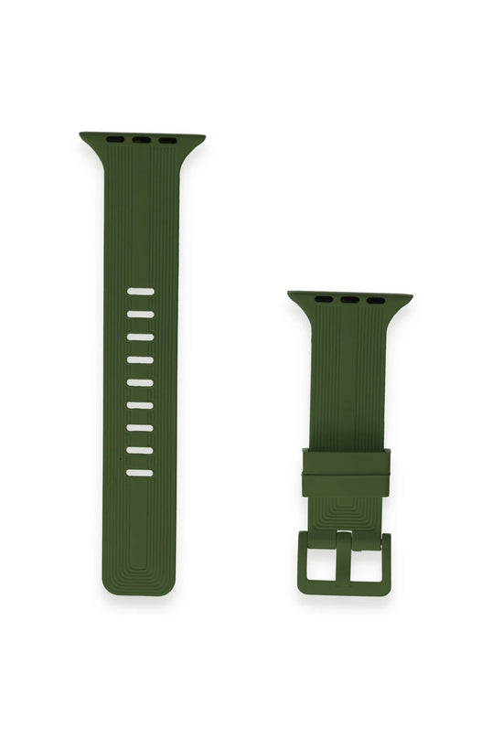 Watch 38mm KR408 Çizgili Silikon Kordon - Koyu Yeşil 2