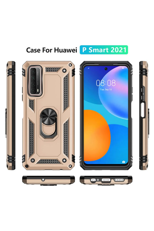 Huawei P Smart 2021 Sofya Yüzüklü Silikon Kapak Kılıf - Gold 3