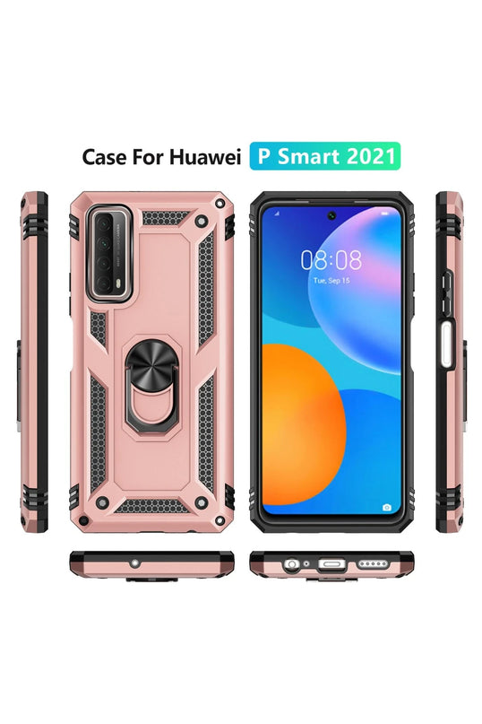 Huawei P Smart 2021 Sofya Yüzüklü Silikon Kapak Kılıf - Rose 3