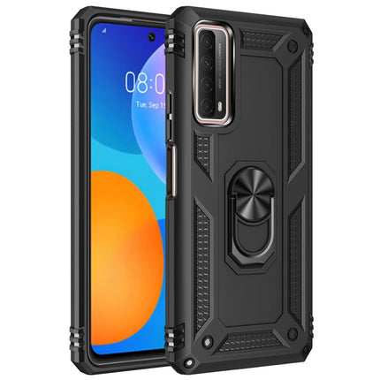 Huawei P Smart 2021 Sofya Yüzüklü Silikon Kapak Kılıf - Siyah