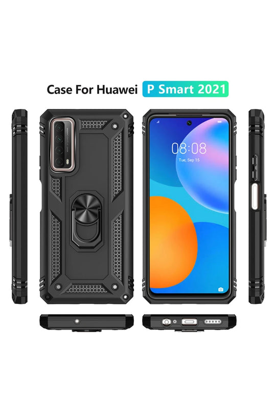 Huawei P Smart 2021 Sofya Yüzüklü Silikon Kapak Kılıf - Siyah 3