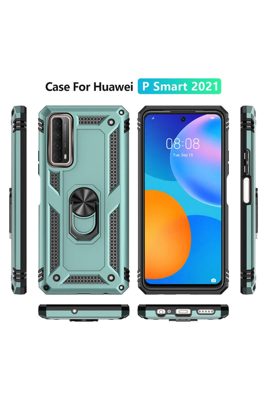 Huawei P Smart 2021 Sofya Yüzüklü Silikon Kapak Kılıf - Yeşil 3