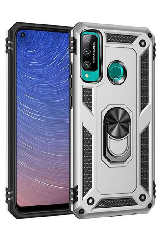 Huawei P40 Lite E Sofya Yüzüklü Silikon Kapak Kılıf - Gümüş