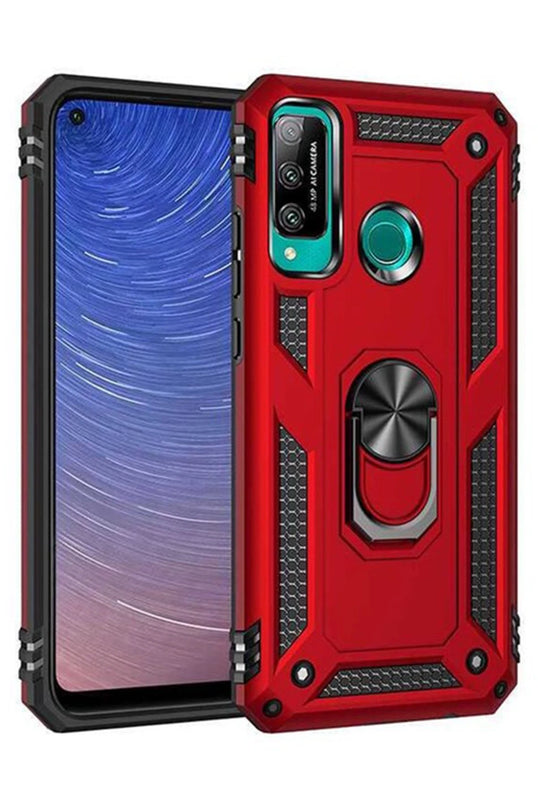 Huawei P40 Lite E Sofya Yüzüklü Silikon Kapak Kılıf - Kırmızı
