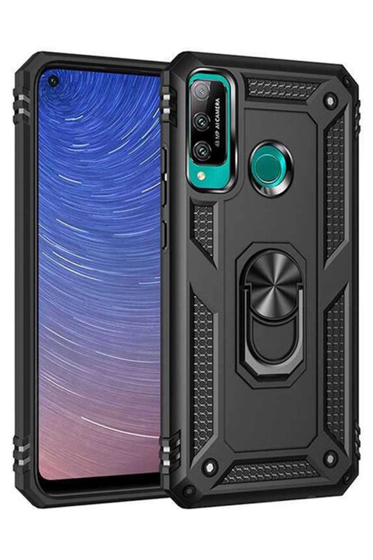 Huawei P40 Lite E Sofya Yüzüklü Silikon Kapak Kılıf - Siyah