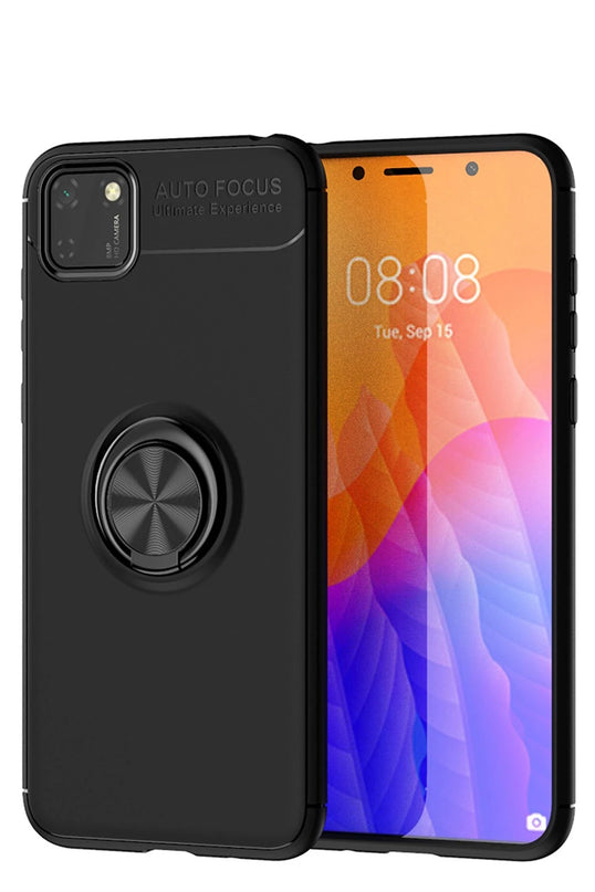 Huawei Y5P Range Yüzüklü Silikon Kılıf - Siyah