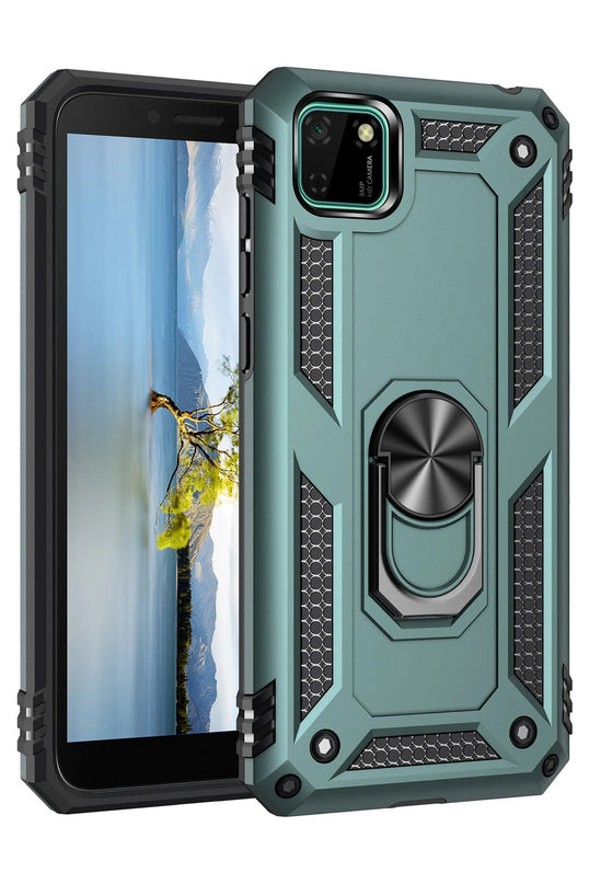 Huawei Y5P Sofya Yüzüklü Silikon Kapak Kılıf - Yeşil