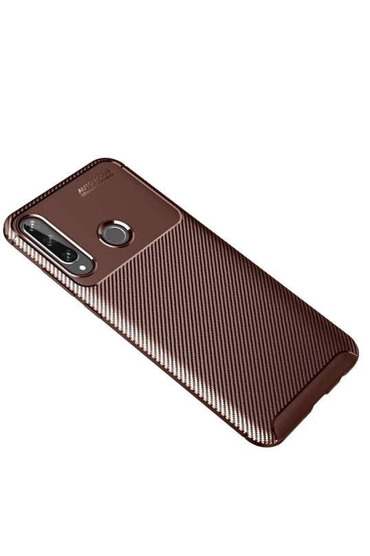 Huawei Y6P Auto Focus Karbon Kapak Kılıf - Kahverengi