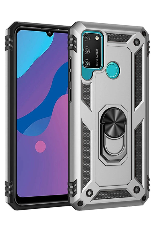 Huawei Y6P Sofya Yüzüklü Silikon Kapak Kılıf - Gümüş