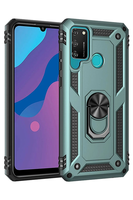 Huawei Y6P Sofya Yüzüklü Silikon Kapak Kılıf - Yeşil