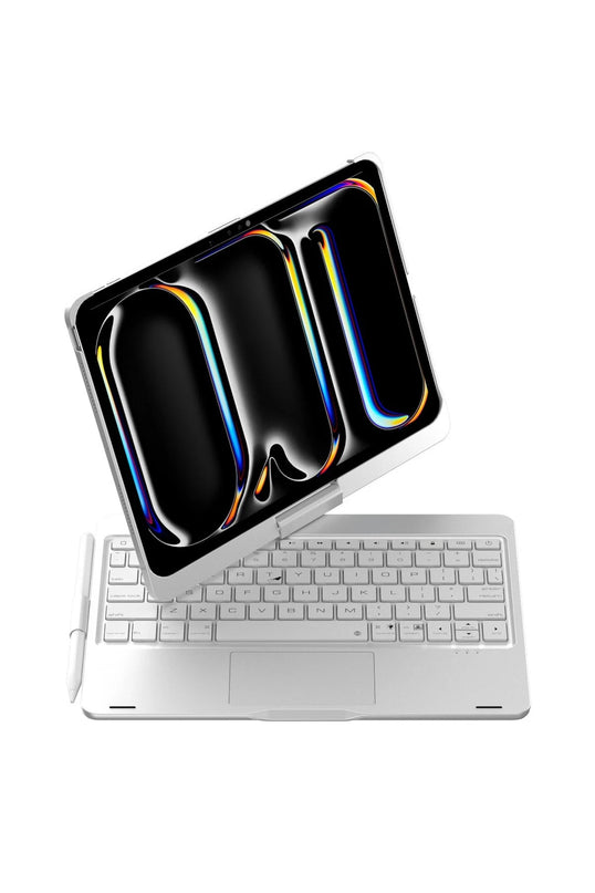 iPad Pro 11 (2024) F11 ATS Kılıf Magic Dönen Klavyeli Tablet Kılıf - Gümüş 5