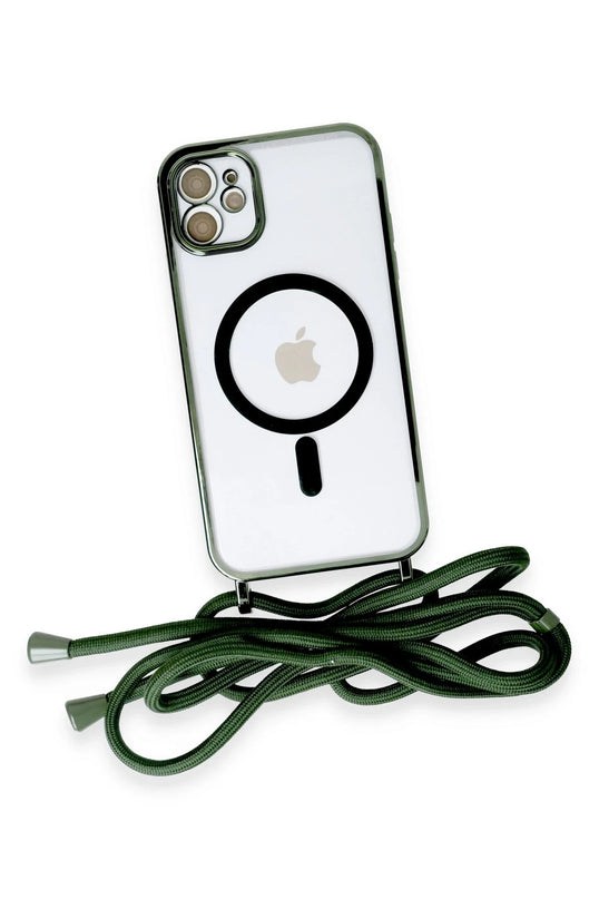 iPhone 11 Divo Lazer Askılı Magsafe Kapak Kılıf - Koyu Yeşil 4