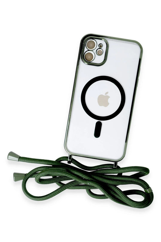 iPhone 11 Divo Lazer Askılı Magsafe Kapak Kılıf - Koyu Yeşil 3