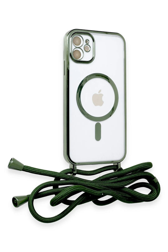 iPhone 11 Divo Lazer Askılı Magsafe Kapak Kılıf - Koyu Yeşil 2