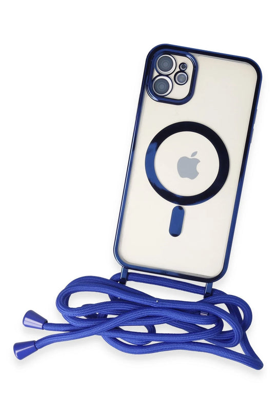 iPhone 11 Divo Lazer Askılı Magsafe Kapak Kılıf - Mavi 3