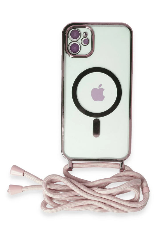 iPhone 11 Divo Lazer Askılı Magsafe Kapak Kılıf - Pembe