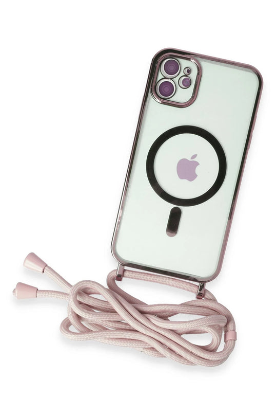 iPhone 11 Divo Lazer Askılı Magsafe Kapak Kılıf - Pembe 3
