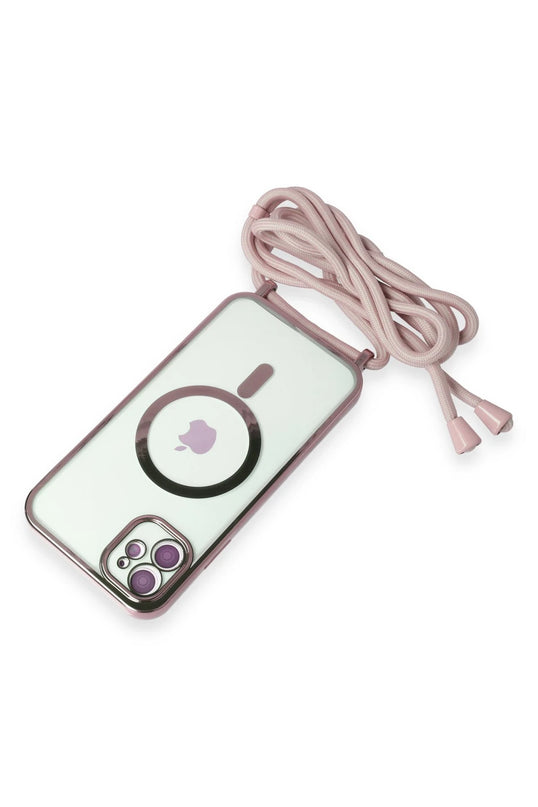 iPhone 11 Divo Lazer Askılı Magsafe Kapak Kılıf - Pembe 5